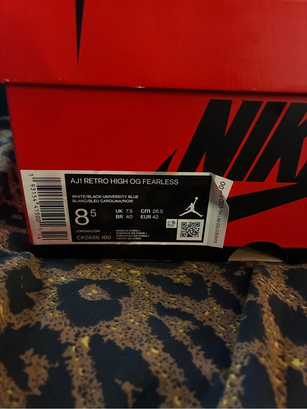 Nike Air Jordan 1 Retro High OG Fearless in White, Black, University Blue